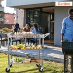 Heavy Duty Utility Cart, 990Lbs Capacity 3 Tier Rolling Carts with Wheels, Kitchen Cart on Wheels with Storage, Commercial Grade Metal Serving Carts with Wire Shelving &Handle Bar, Silver