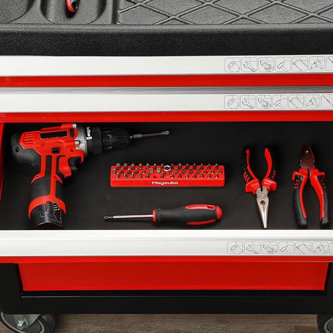 Mayouko 1/4" Magnetic Hex Bit Holder Rack Organizer, 43 Holes, 1/4-Inch Drill Bit Holder, Red&Blue, 2 Racks, Magnetic Bit Holder with Magnet Base for Screwdriver Bits