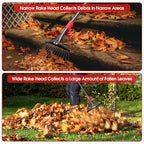 BsBsBest 61 Inch Rake for Leaves with 18 Metal Tines 10-18" Expandable Head Rakes Adjustable Handle for Lawn Leaf Rake Yard Tools for Collecting Leaves, Grass Clippings, Garbage