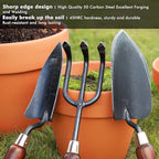 RESTMO 3-in-1 Heavy Duty Gardening Tools Kit, Premium Carbon Steel Garden Hand Tools with Ergonomic Wooden Handle Includes Trowel, Transplanter, and Cultivator, Ideal Gardening Gifts for Gardener