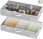 Under Bed Storage, Under Bed Storage Containers Bins for Clothes, Large Linen Underbed Closet Organization Bins, 2 Pack Collapsible Underbed Bin Dorm for Clothes, Sweater, Gray