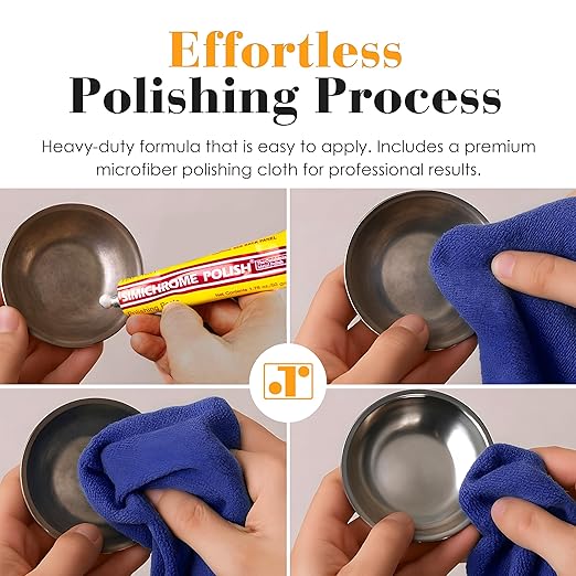 Rosenthal Collection Simichrome Polish - Metal Polish Compound for Chrome, Aluminum, Pewter & Jewelry Restoration - 50g Tube + Polishing Cloth