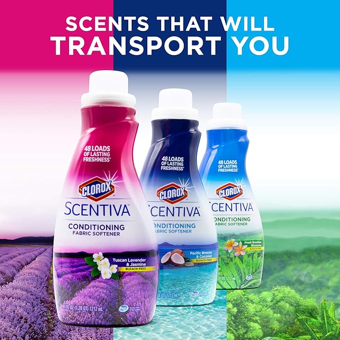 Clorox Scentiva Laundry Care, Liquid Fabric Softener Fabric Conditioner - Beautiful Tuscan Lavender & Jasmine Scent - Leaves Behind a Great Smell - 41 Fluid Ounce Bottle (Pack of 2)