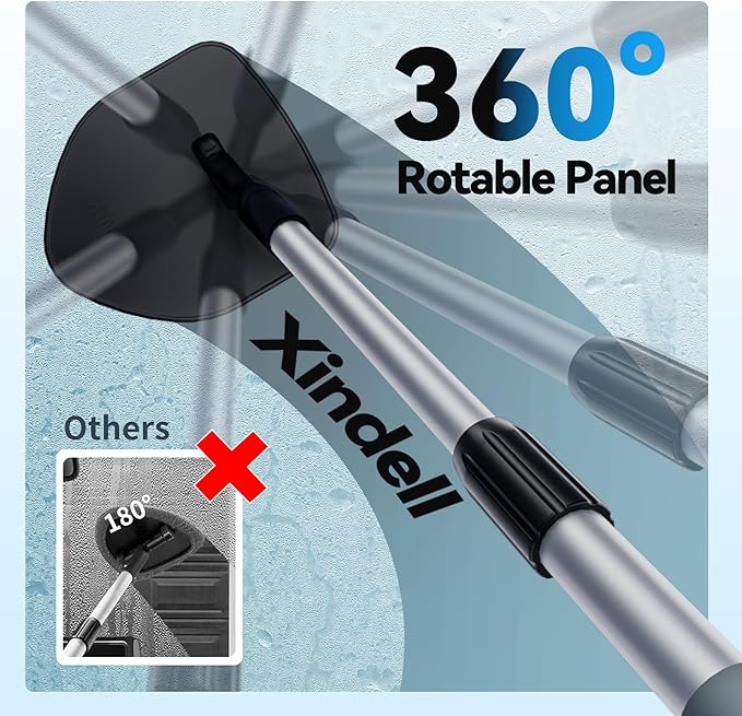 XINDELL Windshield Cleaner Tool – 360° Rotation Large Head Car Window Cleaning Kit with Extendable Handle, 5 Microfiber Velcro Stick Pads, Dry&Wet Use for Auto Glass, Trucks, SUVs, RVs, Home
