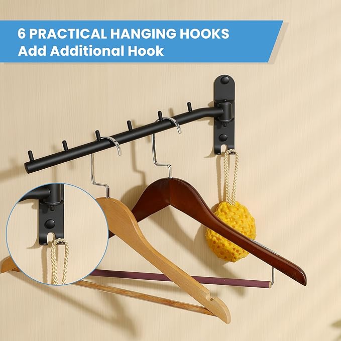 Clothing Racks for Hanging Clothes, Garment Racks Wall Mounted Clothes Bar-Hanger Holder Hooks Heavy Duty Folding Drying Rack Space Saving Clothing Hanging System Closet Storage Organizer