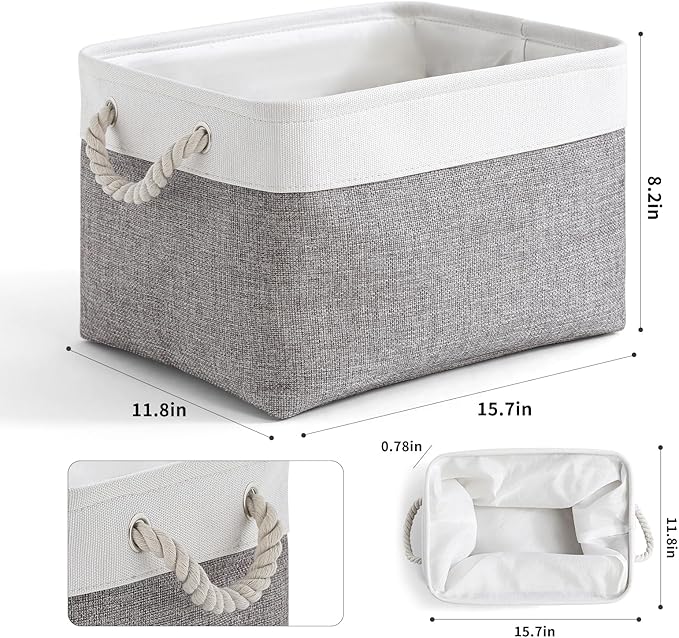 Storage Basket for Organizing - 15.7x11.8x8.2 inch Large 3 Pack Collapsible Storage Bins for Shelves, Fabric Storage Cubes for Gift Closet Linen Organization (White & Grey)