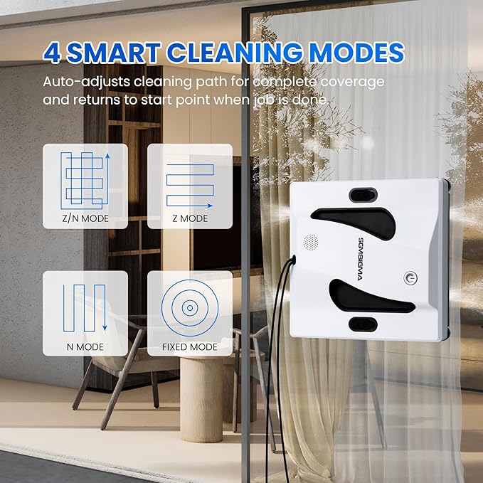 M84 Smart Window Cleaning Robot - 4800PA Suction, 4-Way Spray & Wet Wiping, Auto Edge Detection, 4 Cleaning Modes, Compact Design with Smart Path Planning, Safe for High-Rise Glass/Tiles (White)