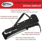 SZCO Supplies 19.5” Hook And Sawback Ultimate Outdoor Survival Machete With Nylon Sheath, Black, 211561