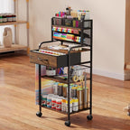 Art cart, 3 Tier Rolling Cart - Utility Cart with Storage Drawer and Wheels, Versatile Art & Craft Organizer for Home, Office, or Studio Ideal for Storing Brushes, Paints （Brown）