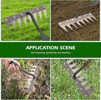 Iron Weeding Rake 2.0, New 5/6/7/8 Teeth Carbon Steel Garden Weeder Rakes, Weeder Puller Tool for Yard Lawn and Garden, Heavy Duty Metal Rake for Lawn, Flower Beds & Soil Aeration (6 Teeth)