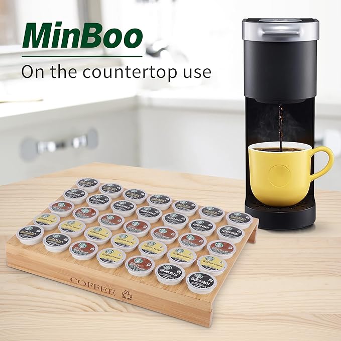MinBoo BamBoo k cup holder Drawer or Countertop k cup Organizer Coffee Pod Holder Hold 35 Coffee Pod Storage Kcup coffee pods holder for coffee station Office and Kitchen k cup storage