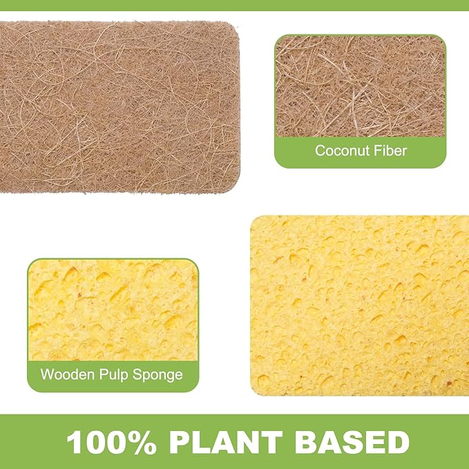 12 Pack Non-Scratch Scrub Sponge, Natural Kitchen Sponges for Cleaning Kitchen, Scratch Free Biodegradable Sponges for Dishes, No-Stick Cookware