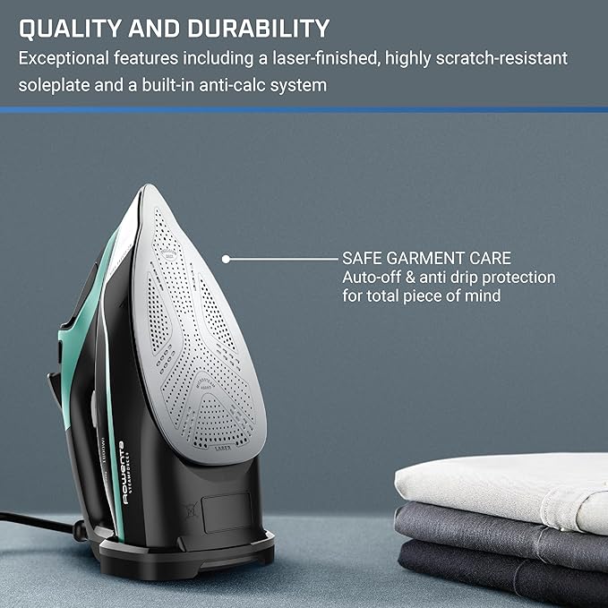 Rowenta Steam Force Stainless Steel Soleplate Steam Iron for Clothes 400 Microsteam Holes 1800 Watts Ironing, Fabric Steamer, Garment Steamer, Digital Display, Precision Tip DW9440