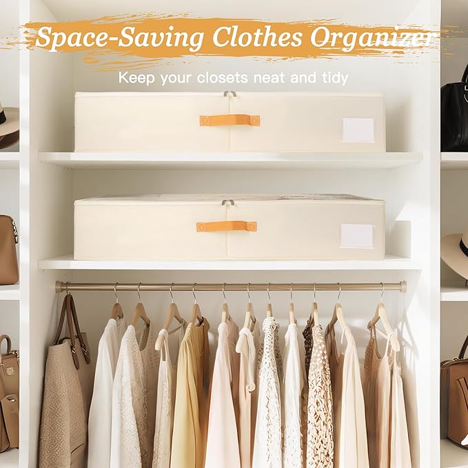 Criusia Under Bed Storage Bins with Clear PVC Lids – 4 Pack Large Underbed Organizers with Heavy-Duty Handles, Reinforced with 800G PP Panels & 80G Non-Woven Fabric – Waterproof & Foldable, Beige