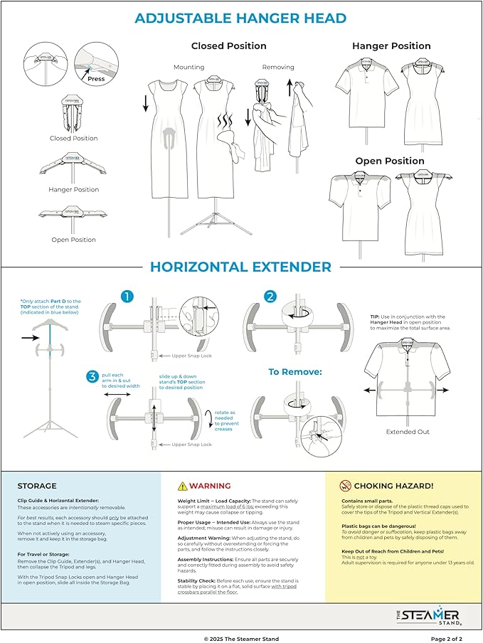 Deluxe | Adjustable Standing Garment Steaming Rack with Hanger | Fast, Foldable, Portable Clothes Steam Ironing Solution for Travel & Home
