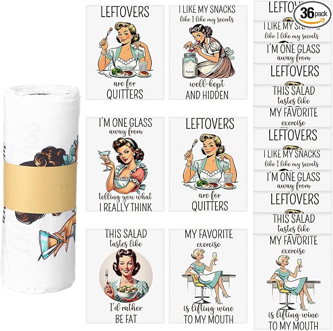 36 Count Reusable Cleaning Cloths Washable Cotton Kitchen Towels(Funny Style,Retro)