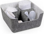Three by Three Seattle felt·like·it!™ Medium Cubby Storage Bin Set of 2 with Dividers – Eco-Friendly Recycled Felt Bins for Home & Office Organization, Charcoal