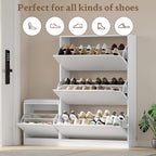 BORNOON Shoe Cabinet with Bench and 3 Flip Drawers, Slim Narrow Shoe Storage Cabinet, Freestanding Shoe Rack Organizer with Adjustable & Removable Shelves, Anti-Tip for Entryway, Hallway, Foyer