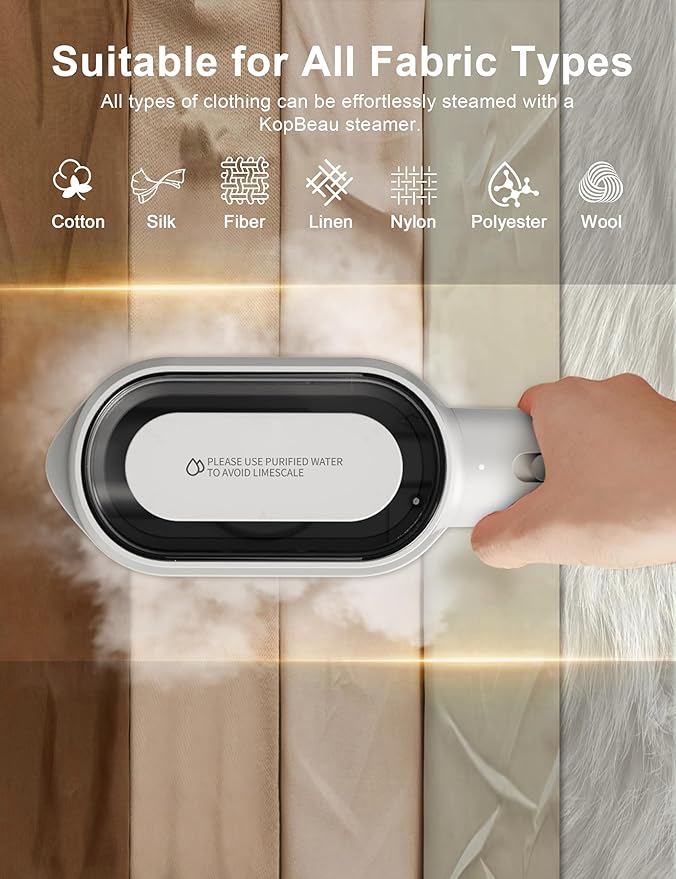 KopBeau Steamer for Clothes,2-in-1 Clothes Steamer & Iron for Wrinkles Remover,NTC Precision Ironing Protects Clothes,14 Min of Continuous Steam,1000W Travel Steamer for Travel and Home Use,White
