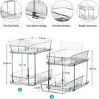 Delamu 2 Sets of 2-Tier Clear Under Sink Organizers and Storage, Multi-Purpose Stackable Bathroom Cabinet organizers, Grey