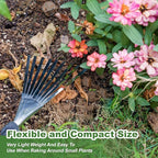 Haliaeetus Garden Hand Rake, 14.6'' Small Rake for Tight Areas, 9 Tines Stainless Steel Garden Rake with Ergonomic Wood Handle for Clearing Leaves and Loose Debris in Flower Bed and Around Plants