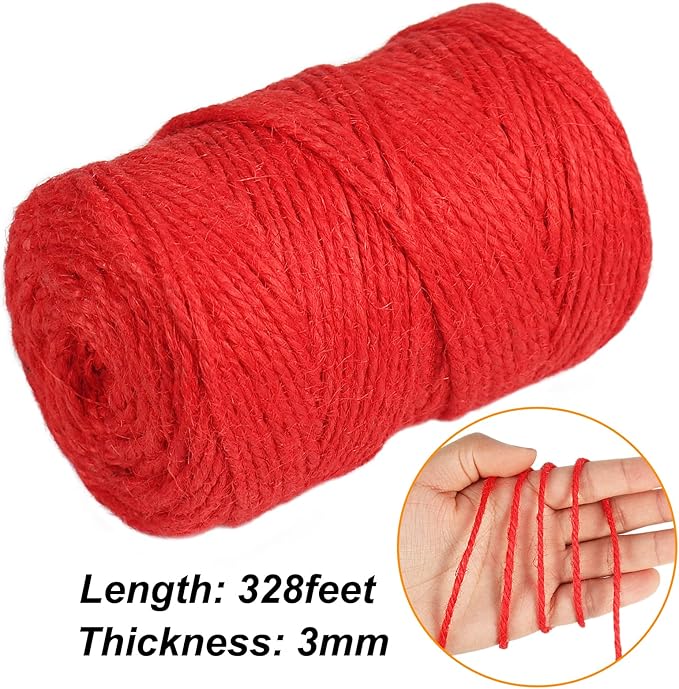 Vivifying Red Twine, 328 Feet 3mm Christmas Twine String for Gift Wrapping, Crafts, Packing and Hanging