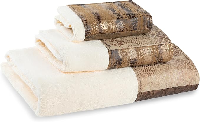 Zahari Home Zambia Animal Print Bath Towel Set - 3 Piece Bath, Hand and Wash Towels. Luxury Contemporary Bath Ensemble