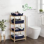 NEATERIZE Baskets For Organizing Set Of 9 Navy - Storage Baskets For Shelves - Perfect Closet Organizer Bins, Bathroom Basket, and Pantry Basket - Small Storage Bin For Shelves - Bin For Organization