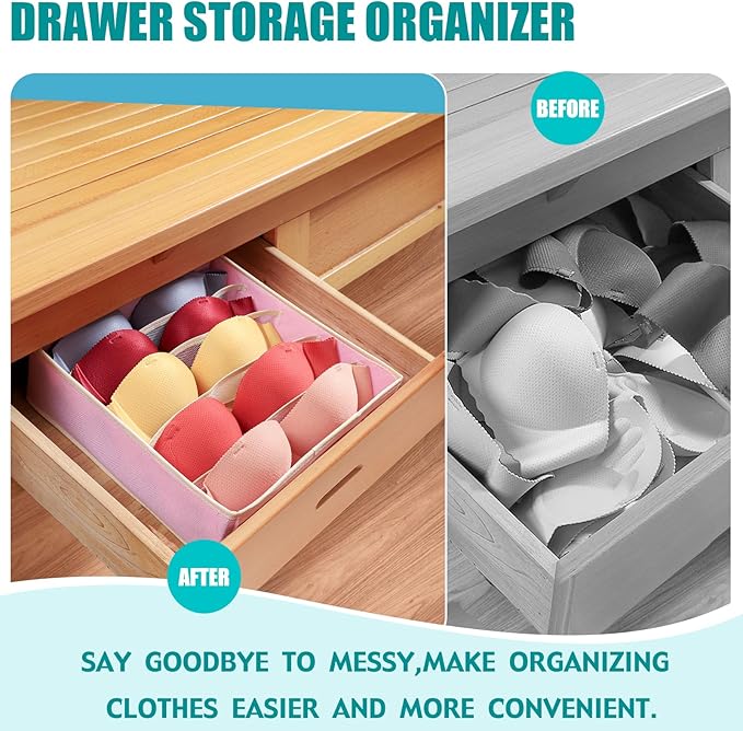 Bra Storage Drawers Organizer for Clothing Underwear Drawer Organizer Dividers Foldable Storage Cube Bins for Bra,Socks, Underwear,3 Pack （Pink）