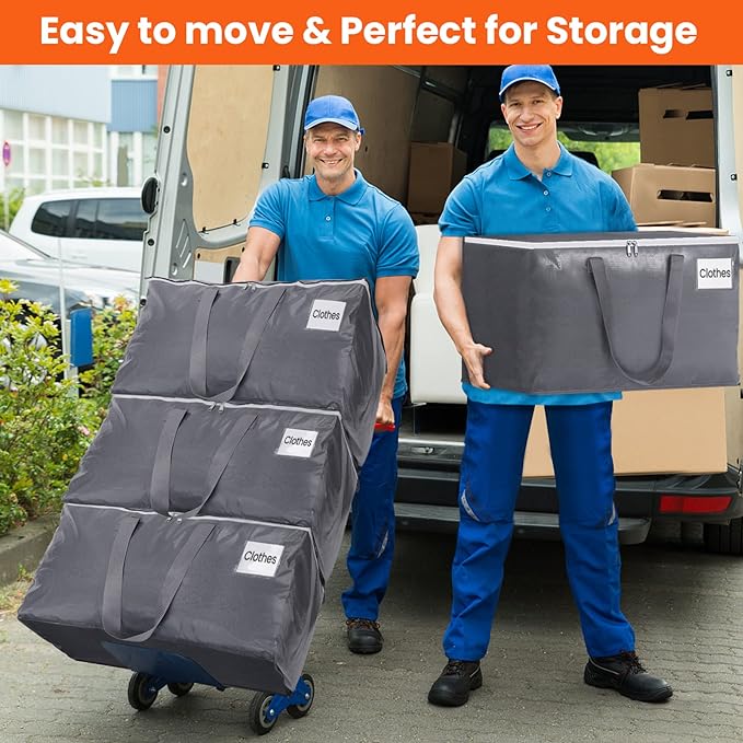 BlissTotes Large Moving Boxes and with Zippers & Handles Moving Supplies with lids, Heavy Duty Totes for Storage Bags for Space Saving, Fold Flat, Moving and Storing 93L, 4 Pack