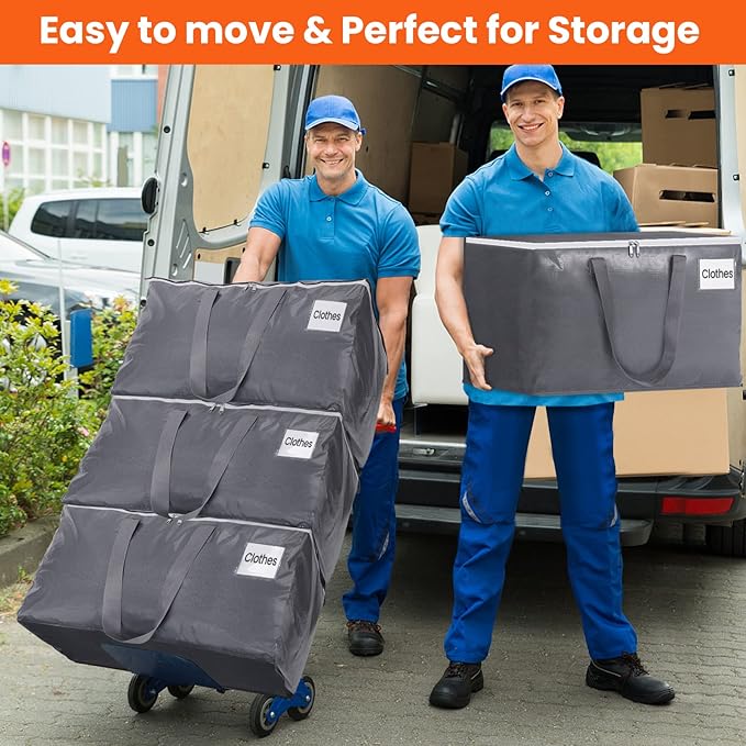 BlissTotes Large Moving Boxes and with Zippers & Handles Moving Supplies with lids, Heavy Duty Totes for Storage Bags for Space Saving, Fold Flat, Moving and Storing 76L, 4 Pack