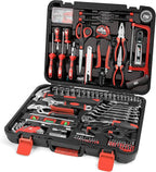 Prostormer 259-Piece Tool Kit, General Household Hand Tool Set with Plastic Storage Toolbox, Portable Complete Repair Tool Box for Home and Car (Red)