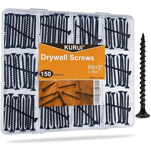 KURUI #6 * 2in Drywall Screws, Dry Wall Screws for Drywall Wood, 150Pcs Coarse Thread Sheetrock Screws - Black Bugle-Head Phillips Self Tapping Wood Screws