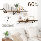 Fun Memories Floating Shelves for Wall, 12 Inch Deep Floating Shelves Set of 2, 36W x 12D Large Wall Shelf with Sturdy Metal Brackets for Living Room, Bathroom, Bedroom and Kitchen, Rustic Brown