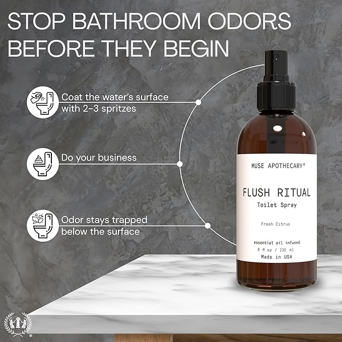 Muse Apothecary Flush Ritual - Aromatic & Refreshing Toilet Spray, Use Before You Go, 8 oz, Infused with Natural Essential Oils - Fresh Citrus, 3 Pack