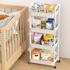 MOYIPIN 4-Tier Plastic Rolling Utility Cart with Handle,Utility Storage Cart for Office, Living Room, Kitchen,Movable Storage Organizer Shelves,White