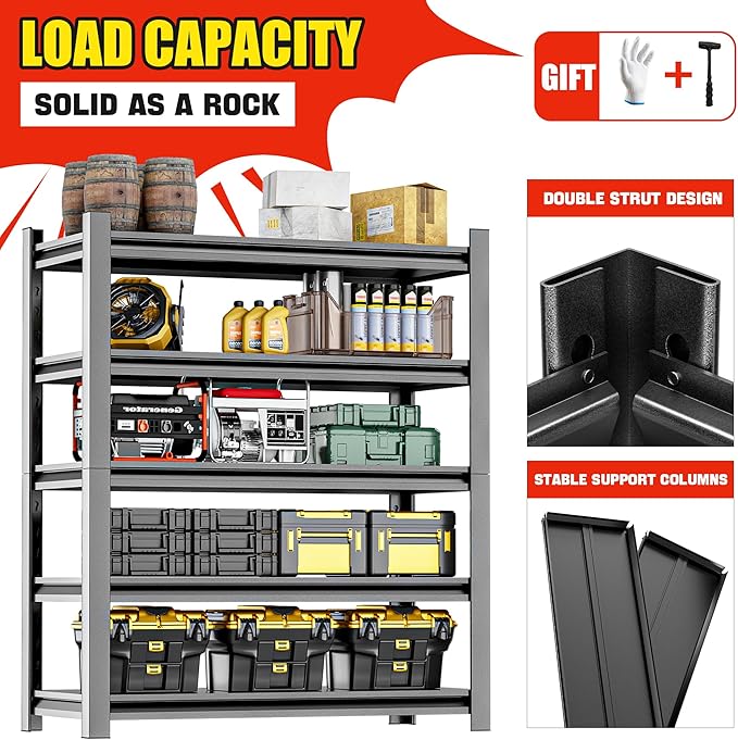 OLLRRACT Heavy Duty Garage Shelf – 5 Shelf Storage Shelving Rack Organizer for Home, Workshop, or Utility Spaces, Metal Shelving Unit for Maximizing Garage Storage 16" D x40 W x78 H