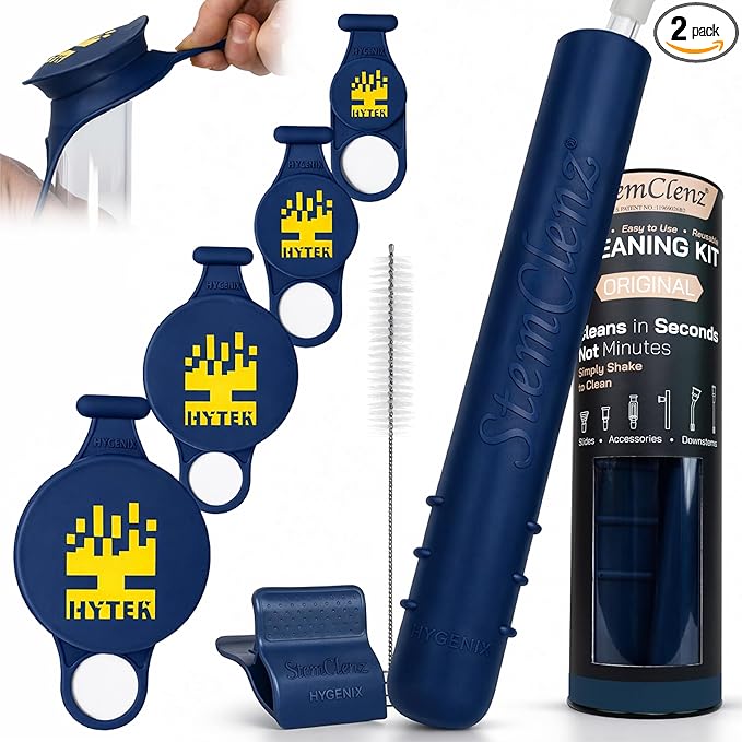 Hygenix StemClenz Reusable Cleaning System Bundle with Hytek Caps | Shake-to-Clean for Small Glass, Tubes & Accessories (Blue)