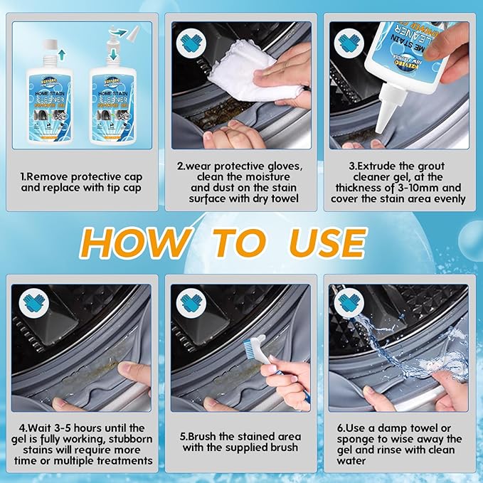 Mold Stain Remover Gel, Washing Machine Gasket Cleaner for Front Loader Washer Rubber Seal Home Stain Removal Gel for Grout, Caulk, Refrigerator, Shower, Bathtub, Bathroom Cleaning Solution (10 Fl Oz)