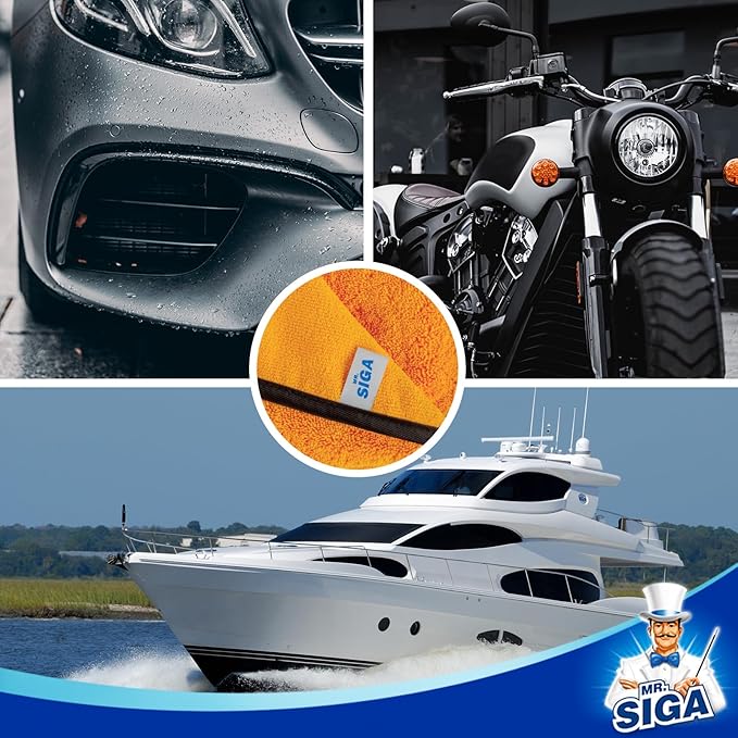 MR.SIGA Professional Premium Microfiber Towels for Cars, Dual-Sided Car Washing and Detailing Towels, Gold, 15.7 x 23.6 inch, 12 Pack