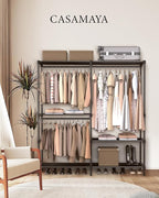 CASAMAYA Clothes Rack, Portable Closet, 54.3 Inch Large Capacity Wardrobe Closet, Clothes Storage Organizer with Shelves and 3 Hanging Rods, Easy to Assembly, Black PCT022B01