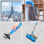 Window Squeegee，5 in 1 Bendable Head Window Squeegee for Home，61''Extension Poles，Bendable Head car Window Cleaner Tool，Squeegee for Shower Glass（Blue）