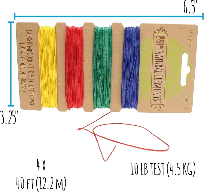 The Beadsmith 100% Hemp Cord – Topaz Colors – .55mm, 40 Foot Spool, 10LB Test Strength – Twine for Jewelry Making, Macrame, Paper Crafts, Gardening, Scrapbooking, Home Décor, DIY String Art & More