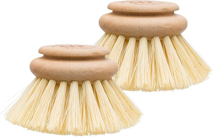 REDECKER Tampico Replacement Head for Dish Brush - Set of 2, 2-inch - Made in Germany - Tampico Fiber & Untreated Beechwood Handle - Replacement Head for Redecker Dish Brush