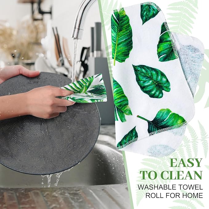 36 Count Reusable Cleaning Cloths Washable Cotton Kitchen Towels for Home(Leaves Style,Green)
