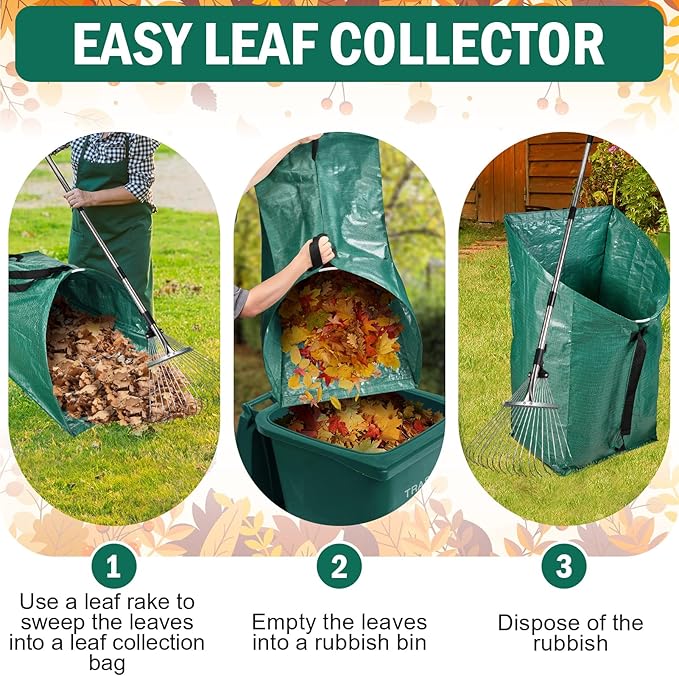 60Gallon Leaf Collector and Adjustable Metal Rake Set,Detachable 18 Tines Leaf Rake with Dustpan-Type Leaf Bag,Leaves Pick up Tool Set,Lawn and Leaf Collector Tool Kit for Lawn Yard Leaves,Shrub,Grass