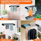 FOCHIER F Laundry Drying Rack Wall Mounted Clothes Drying Rack Collapsible with 5 Aluminum Rods and Drilling Template Long Screwdriver Bit 60 lbs Capacity (Black, 40")