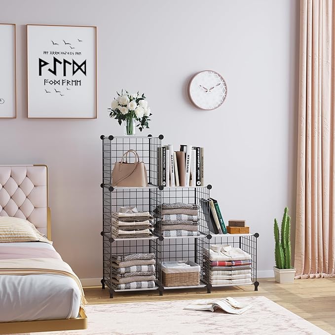 AWTATOS 6 Cube Storage Wire Closet Organizers DIY Stackable Storage Shelves Bookcase Cabinet for Home Office, Black