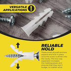 Qualihome Ribbed Plastic Drywall Anchors - Wall Anchors for Drywall - Plastic Screw Anchors for Secure Fastening (Bulk Pack, #14-16 x 1-1/4”)