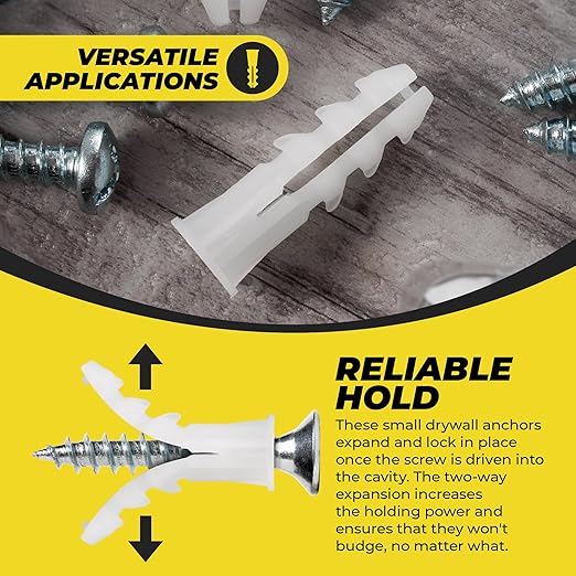 Qualihome Ribbed Plastic Drywall Anchors - Wall Anchors for Drywall - Plastic Screw Anchors for Secure Fastening (Bulk Pack, #14-16 x 1-1/4”)